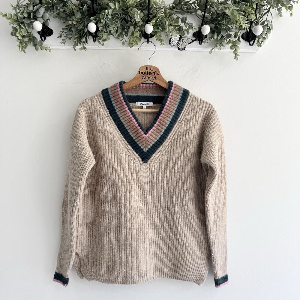 Madewell Heather Birch Tipped Forrest V-neck Sweater Oversized XS CP